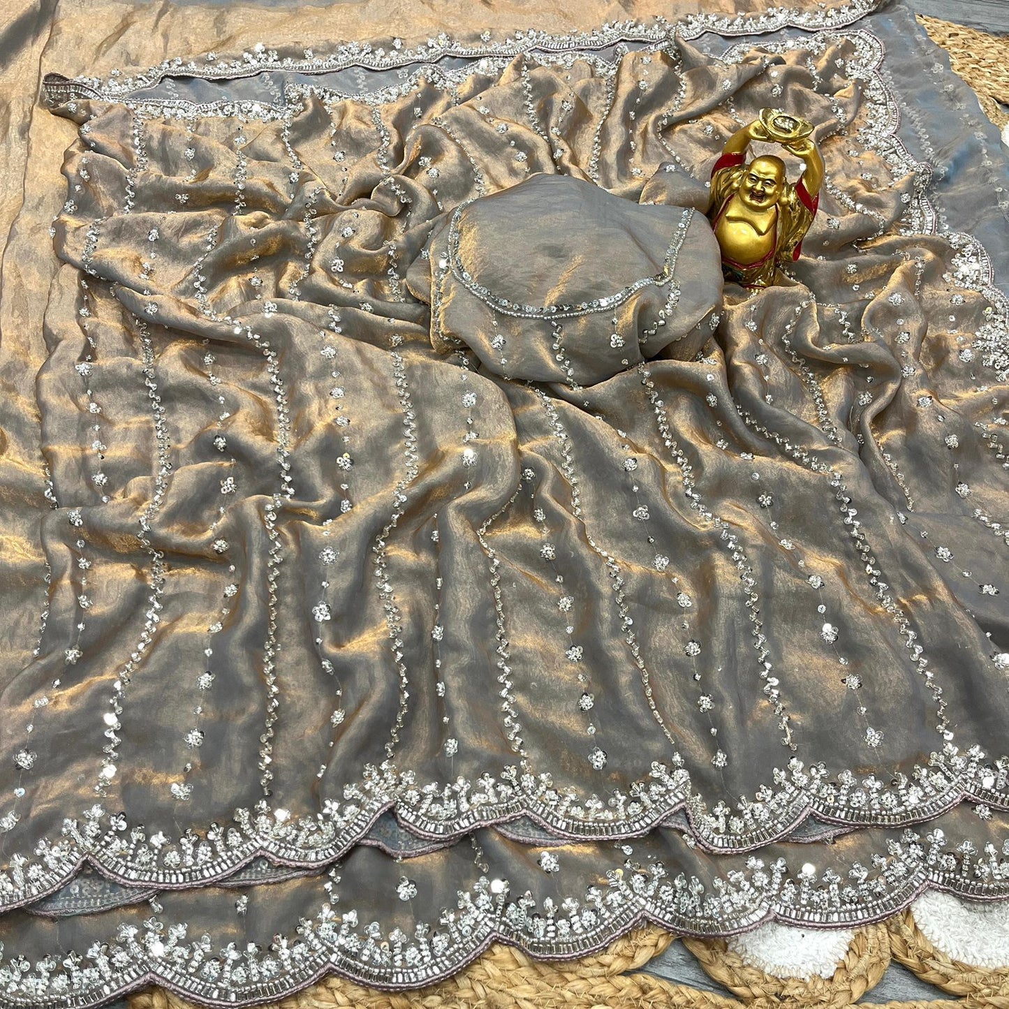 Stone work space silk saree