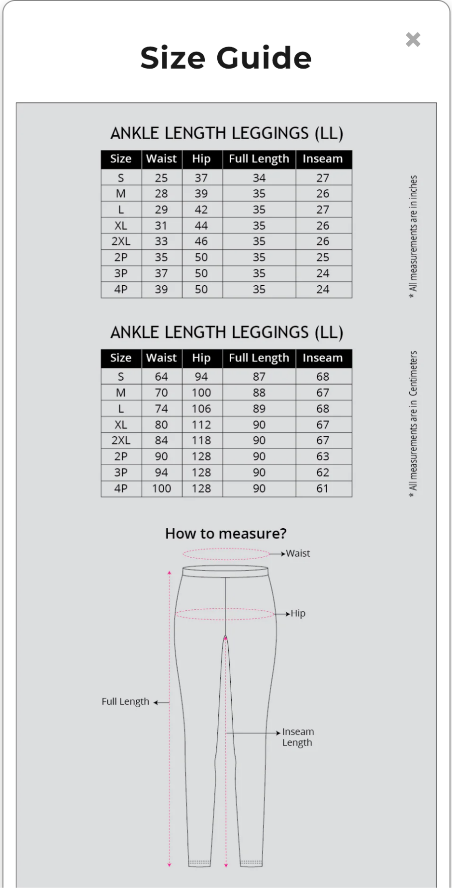 Ankle length leggins