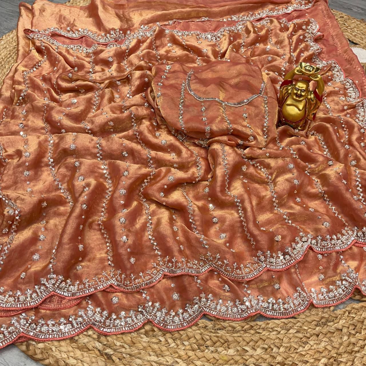 Stone work space silk saree