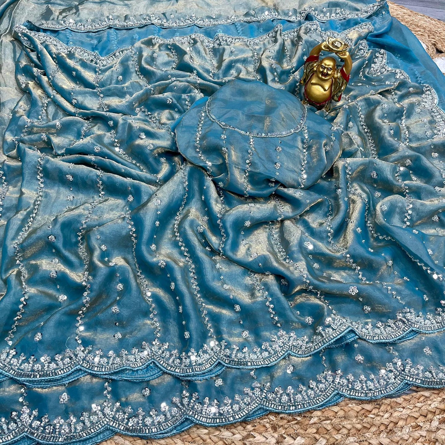 Stone work space silk saree