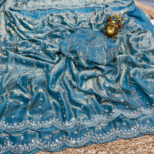 Stone work space silk saree