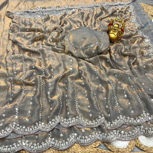 Stone work space silk saree