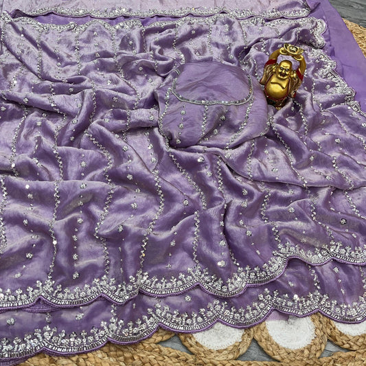Stone work space silk saree